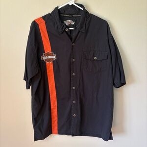 Harley Davidson Orange Stripe Button Down Large